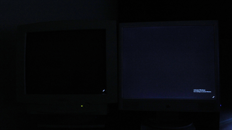 My CRT (left) and an HP vs17 LCD (right). Neither LED nor CCFL backlights can compete with CRT black levels