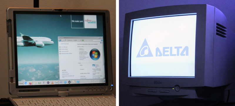The LCD in my Fujitsu Lifebook T4210 (left) and my Delta DC-770 CRT (right)